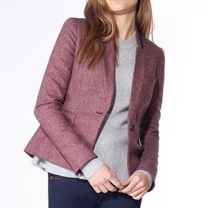 Veronica Beard Tate Herringbone Dickey Wool Up Collar Blazer Jacket in Burgundy